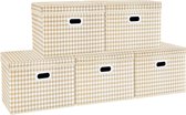 Opvouwbare opbergdozen met deksel, groot, opbergdozen met deksel, stoffen opbergdozen voor kasten, speelgoed, organisatie van huis en kantoor, 5 stuks, beige