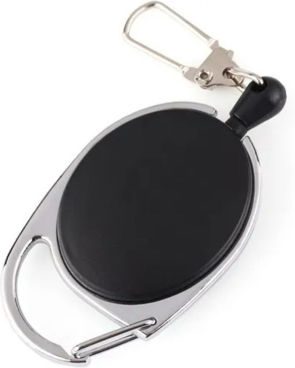 FSW-Products - Uitrekbare Sleutelhanger met Clip - 1 Stuk - Sleutel Hanger met Koord - Sleutels en Pasjes - Terugslag - Zwart