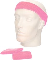 CHPN - Zweetband - Hoofdband - Zweetband set - Set - Polsbandjes - Zweetbandjes - Badstof - 3-delig - Katoen - Elastisch - Sportband - Sport accessoire - Roze