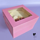 Boîte à gâteau rose bonbon - 20 x 20 x 15 cm + vitrine magasin (10 pièces)