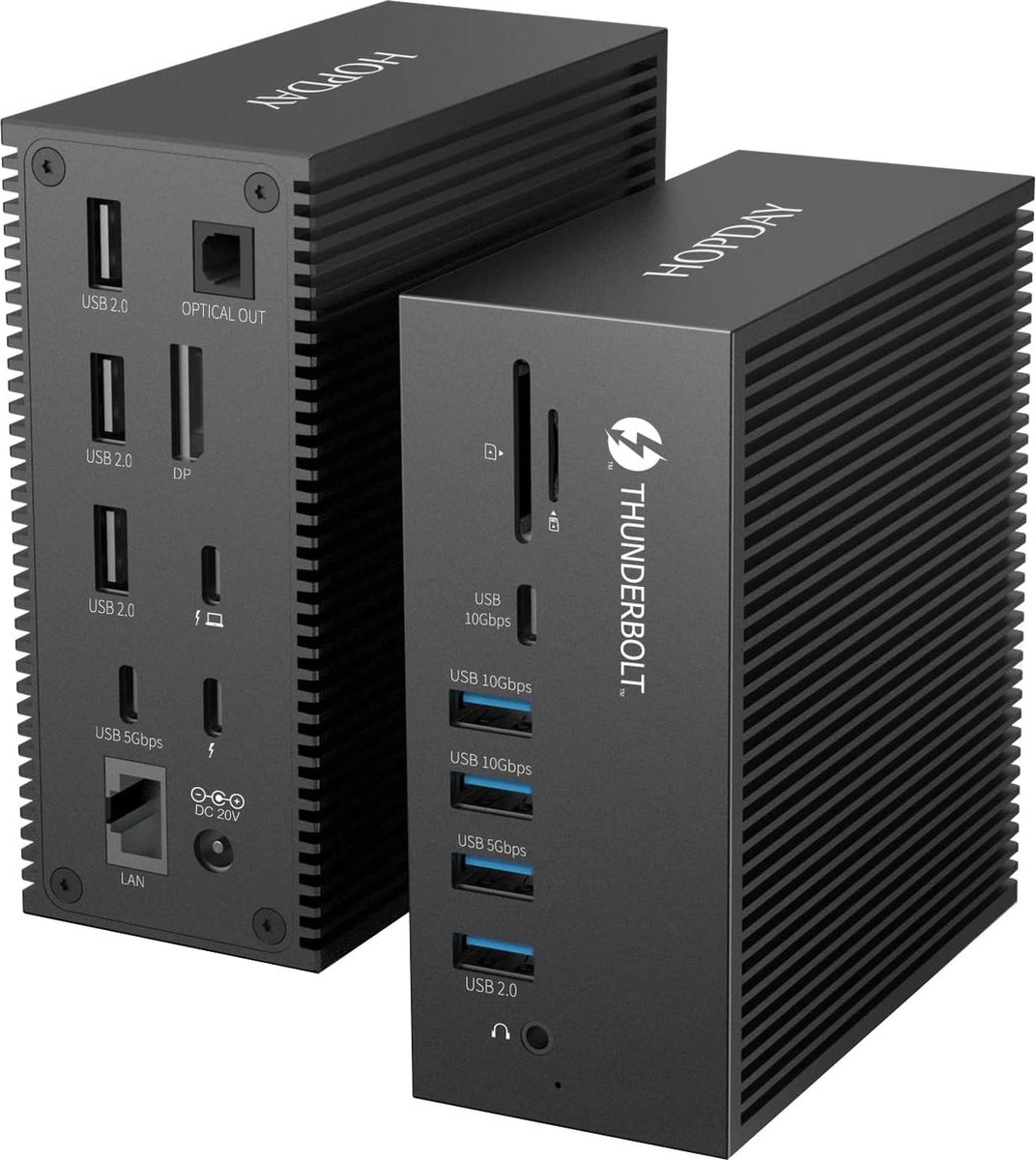 Thunderbolt 3 Docking Station, HOPDAY 18 in 1 Thunderbolt 3 Dock, mit DC 65 W, DisplayPort 8K, Ethernet LAN Gigabit, Audio, USB-A 3.2 10Gbs, USB-C 3.2, SD/TF, Optical Out, Thunderbolt 3