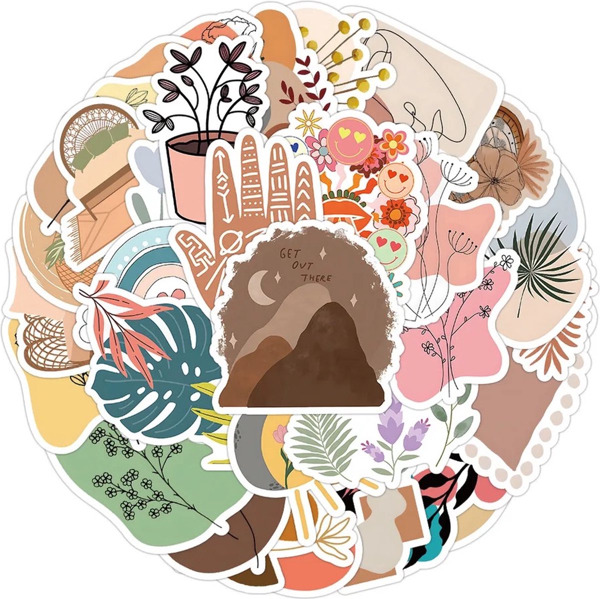 Boho Stickers 50 Stuks | Retro Stickers | Planten | Bloemen | Hand | Pastel Stickers | Laptop Stickers | Stickers Kinderen en Volwassenen | Stickervellen | Plakstickers | Koffer Stickers | Stickers Bullet Journal en Planner — afbeelding 3