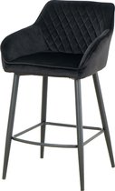 Nuvolix barkruk - Vancouver - barstoel - met armleuning - zwart - velvet - 65CM