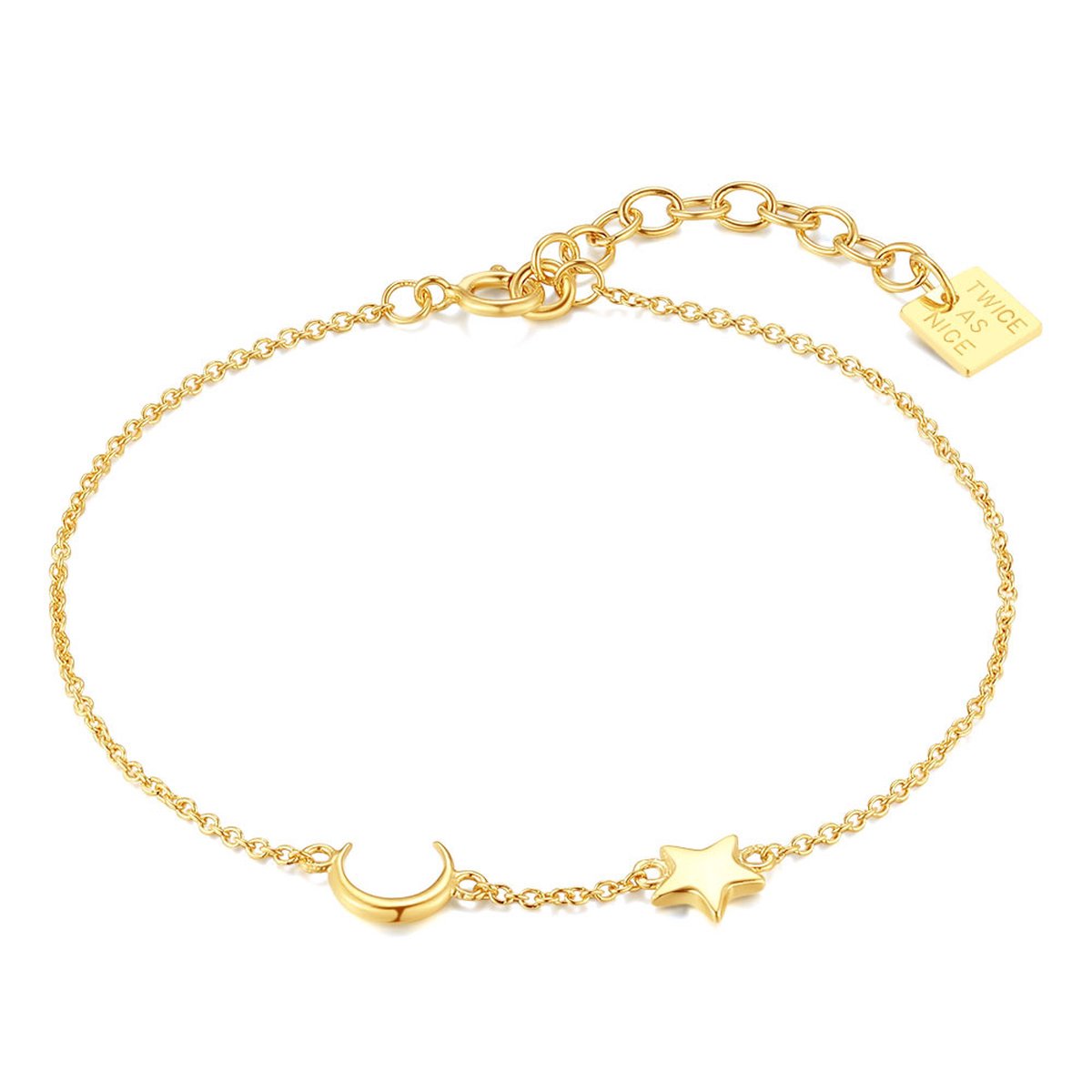 Twice As Nice Armband in 18kt verguld zilver, maan en ster 16cm+3cm