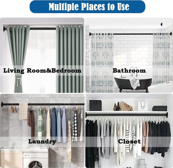 Telescopische gordijnroede, 300 cm lang, geen boren nodig, kledingstang