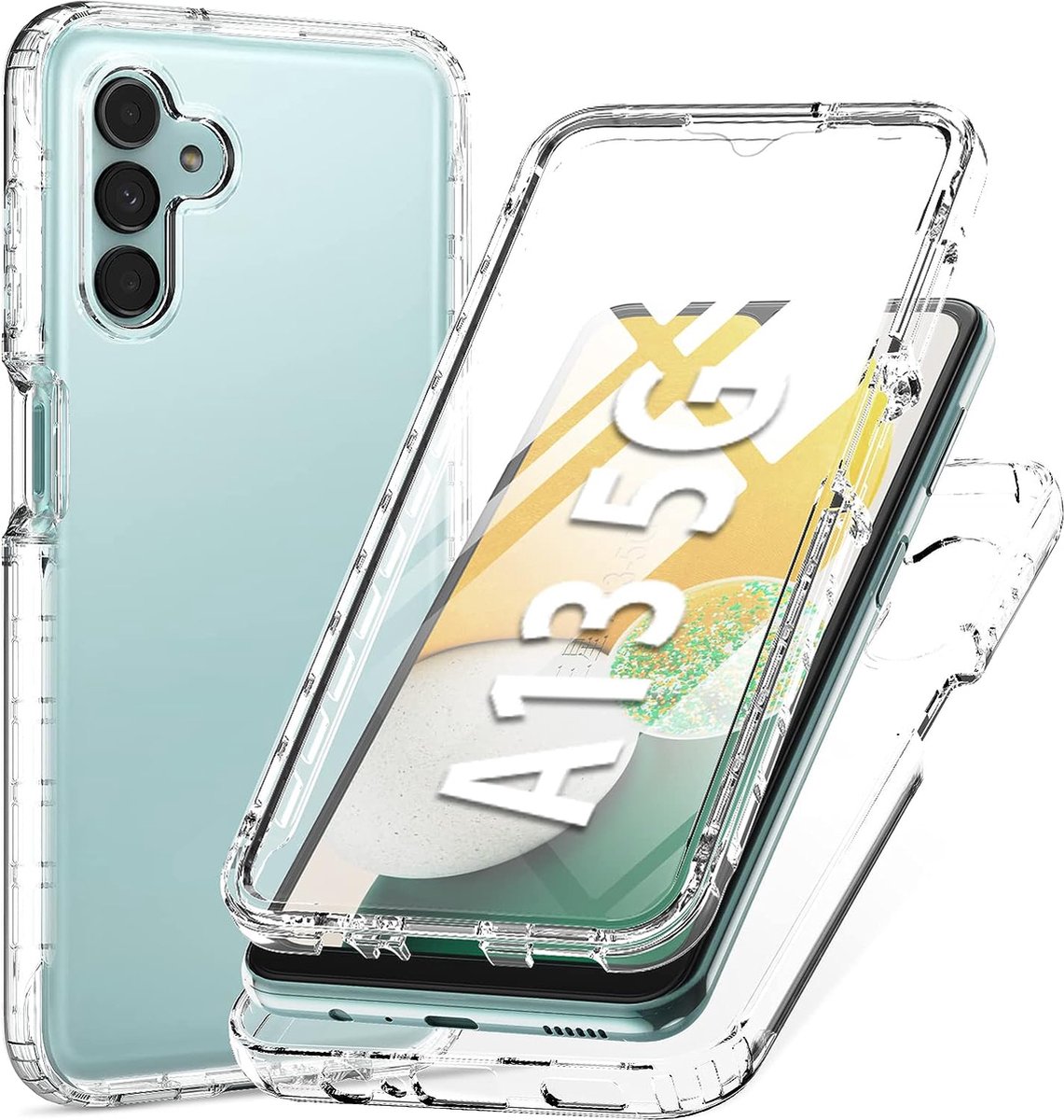 Podec 2-in-1 Hoesje met Screenprotector Geschikt voor Samsung Galaxy A13 5G Doorzichtig Telefoonhoesje - Anti-Shock Case Cover