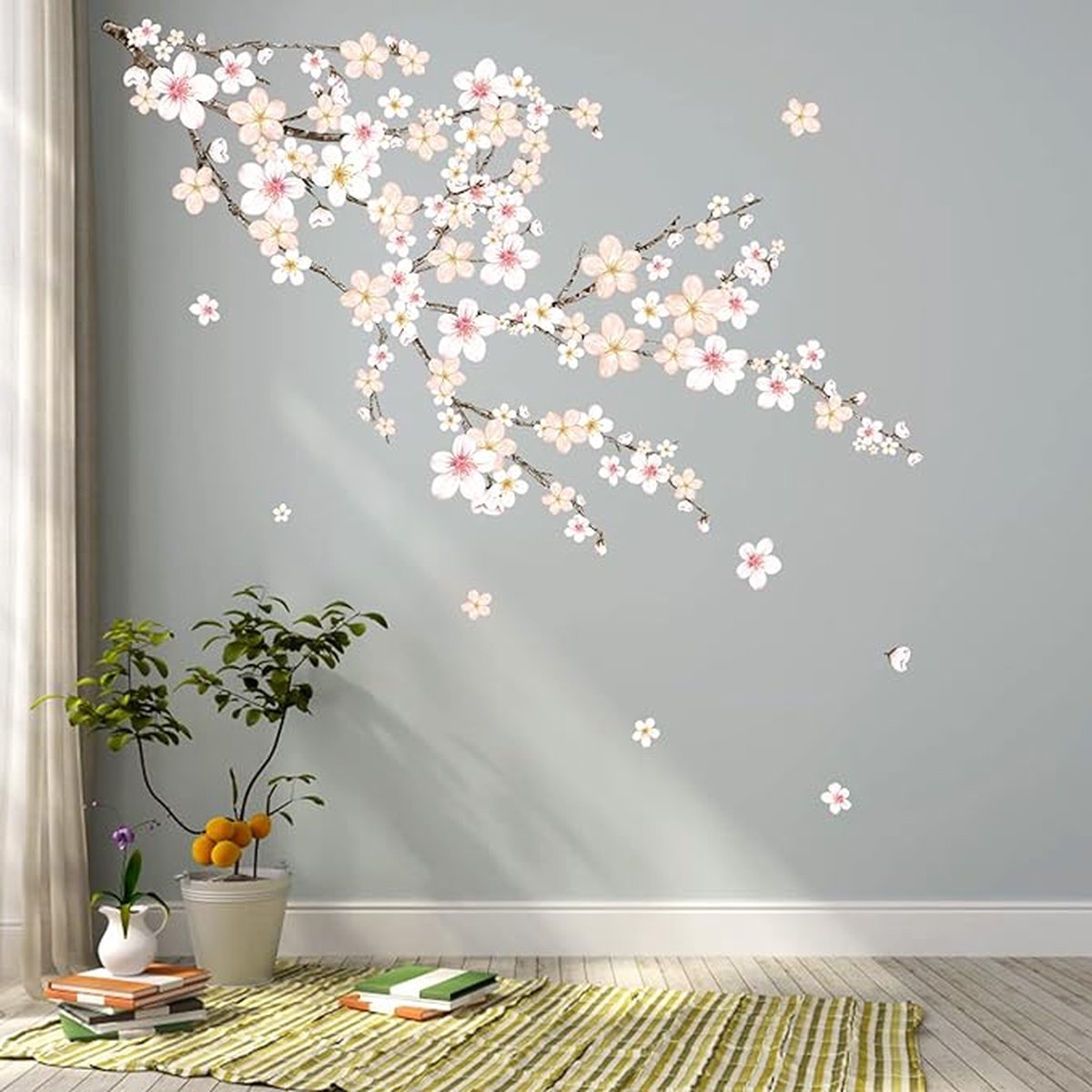 Muursticker avec papillon, fleur de lune, fée, stickers muraux, fleurs
