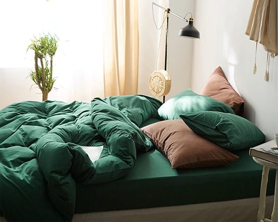 Beddengoed, 135 x 200 cm, groen, bosgroen, 2-delig, microvezel, effen dekbedovertrek, zacht en comfortabel beddengoed, set met ritssluiting, 135 x 200 cm + 80 x 80 cm