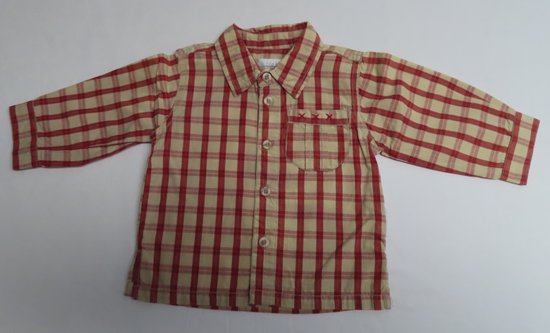 Overhemd - Jongens - Beige / rood - Geruit - 6 maand 68