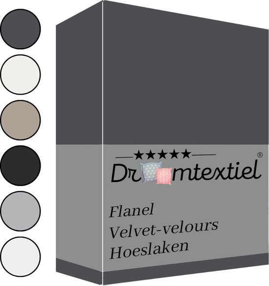 Droomtextiel Flanel Velvet Velours Velours Hoeslaken Antraciet Eenpersoons 90x200 cm - Hoogwaardige Kwaliteit - Super Zacht