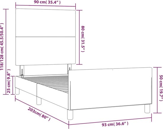 vidaXL Cadre de lit avec tête de lit Cuir artificiel Blanc 90 x 200 cm