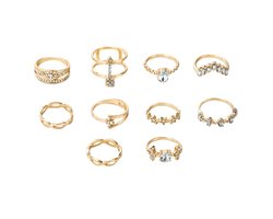 Fako Bijoux® - Bohemian Stijl Ringenset - Ringen Set - Alba - 10-Delig - Goudkleurig