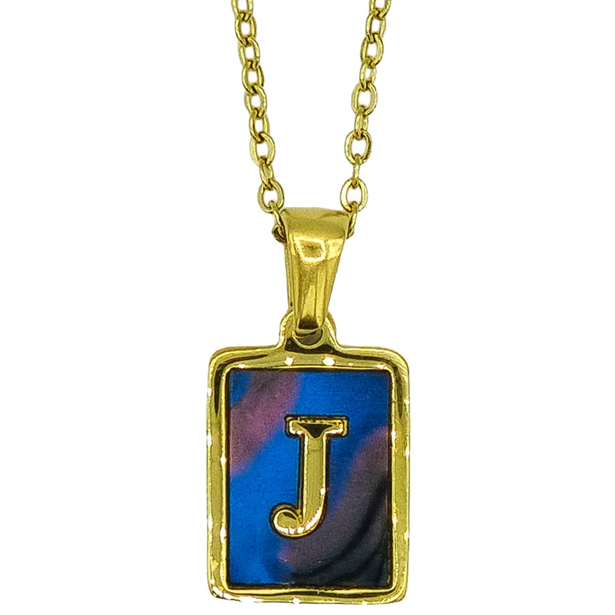 Letter Ketting - Initial J in Abalone schelp - Premium Staal in goud