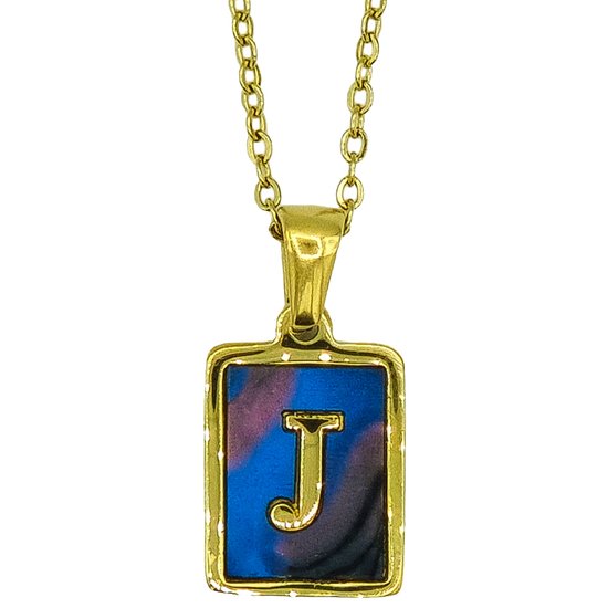 Letter Ketting - Initial J in Abalone schelp - Premium Staal in goud