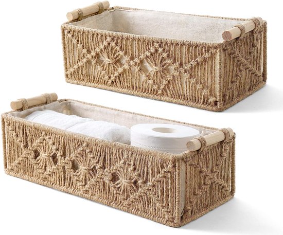 Set van 2 macramé opbergmanden, gevlochten boho-decoratie, geweven