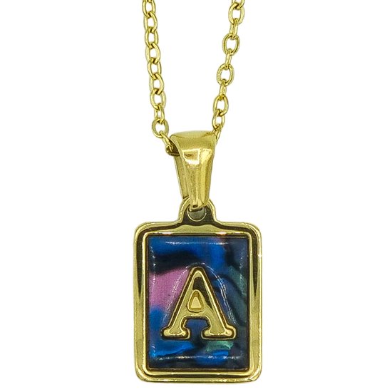 Letter Ketting - Initial A in Abalone schelp - Premium Staal in goud