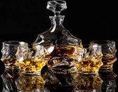 Set Verres à Whisky et carafe, carafe à Whisky en cristal 750 ml avec 4 verres à whisky 320 ml pour Cognac, Vodka, Whisky, Scotch, Martini, cocktails, Set de 5 pièces, beau coffret cadeau