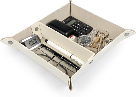 Londo - Lederen Dienblad Organizer - Praktische Opslag - voor Portemonnees, Horloges, Sleutels, Munten, Mobiele Telefoons en Kantoorapparatuur (Bruin