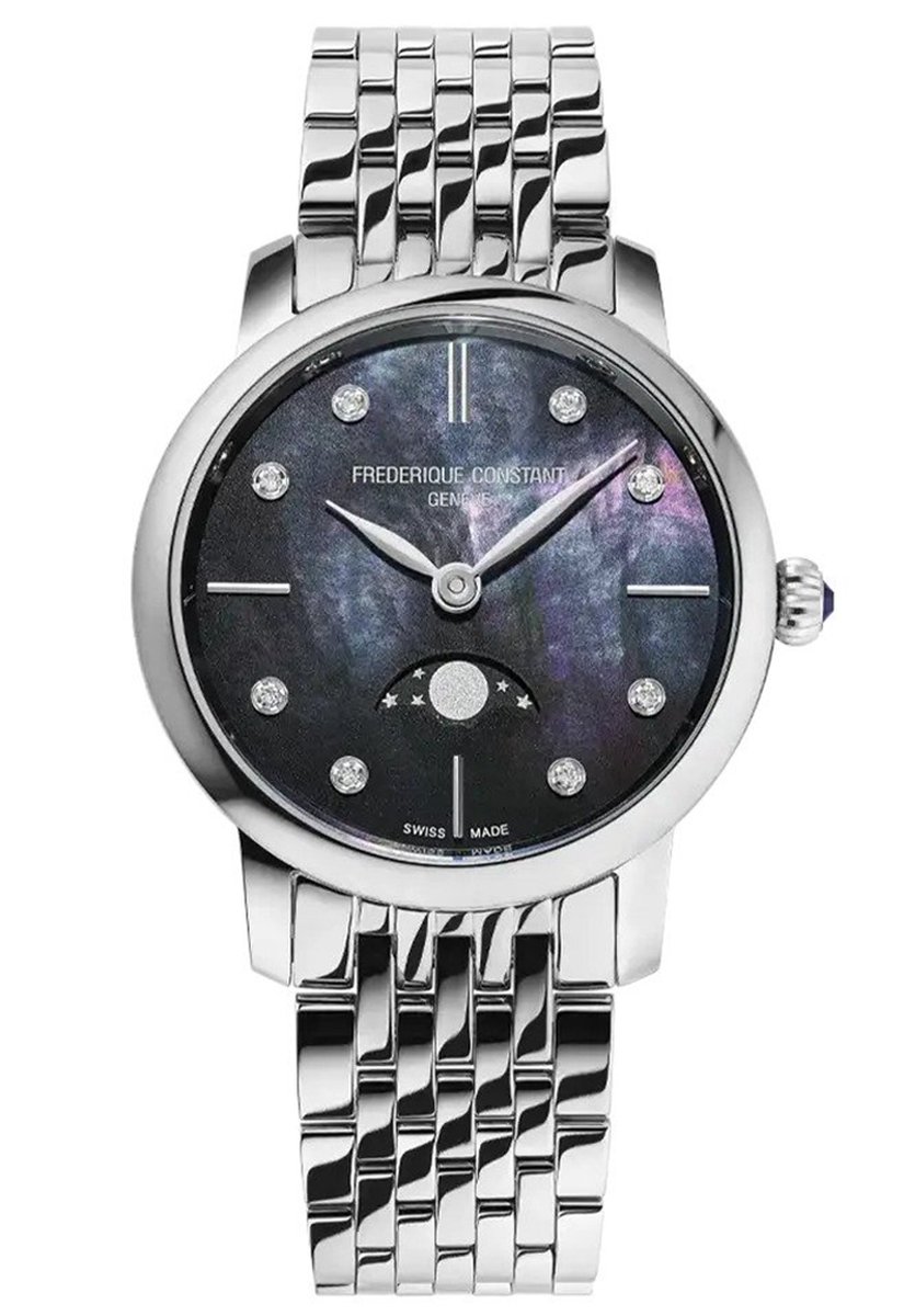 Frédérique Constant Slimline Moonphase FC-206MPBD1S6B Horloge - Staal - Zilverkleurig - Ø 30 mm
