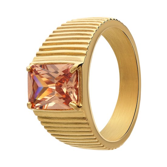 Lucardi Dames Stalen goldplated vintage ring met colorado zirk - Ring - Staal - Goudkleurig