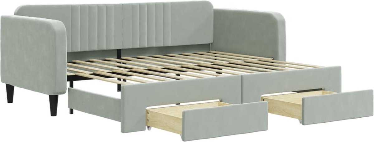 vidaXL Slaapbank - onderschuifbed - en - lades - 90x200 - cm - fluweel - lichtgrijs