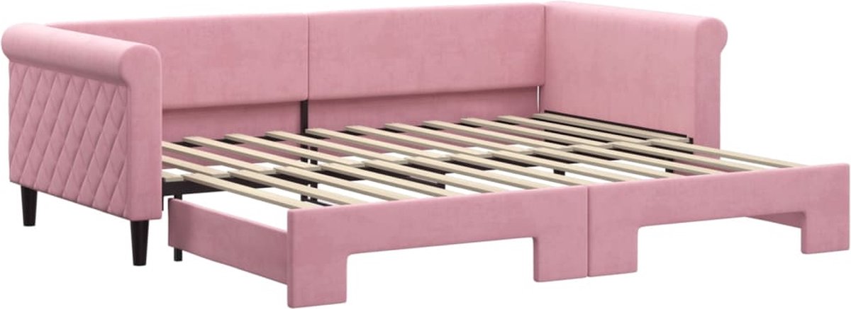 vidaXL Slaapbank - met - onderschuifbed - 90x200 - cm - fluweel - roze