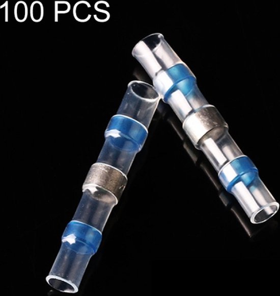 Foto: 100 stks awg16 14 1 5 2 5mm seal heat shrink butt wire connectors blue terminals soldeerhuls blauw 