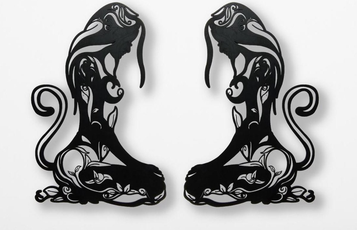 Handgemaakte duurzame Meisje met staart Houten cnc-kunst - Zwart (set)