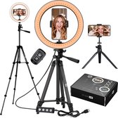 Studio ME Ringlamp met Statief 10 inch - Zwart - Ring Light - 30 Lichtstanden - Incl. Afstandsbediening & Mini Tripod - Ringlight - Ringlampen