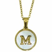 Initiaal Ketting - Letter M in Parelmoer Coin hanger - Premium Staal