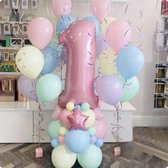 Pastel Ballonnen Set - Leeftijd: 1 Jaar - Feestpakket / Feestversiering - Verjaardag Ballonnen - Verjaardag Versiering - Feestdecoratie - Ballonnen Set voor Kinderfeestjes - Pastel Roze, Paars, Blauw, Groen & Geel Ballonnen Pakket - Birthday Party