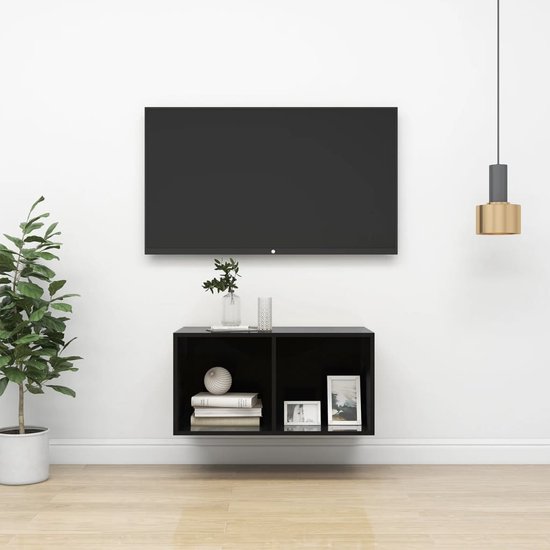 The Living Store Televisiewandmeubel - s - meubel - 37x37x72 cm - hoogglans zwart