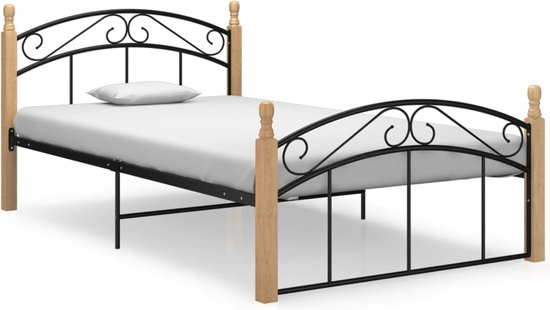 The Living Store Bedframe - naam - Metalen bedframe - 210 x 127 x 90 cm - Zwart/Lichthoutuitstraling