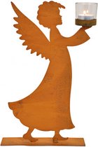 Bel Engel debout - Avec photophore en Verres - Rouillé - Métal - Noël - Photophore - 35 cm - Décoration de Noël - Lanterne