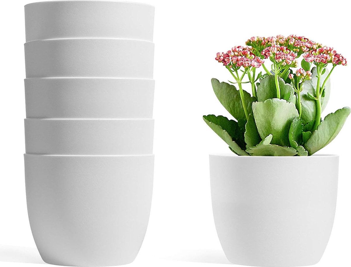 Pot de Fleur en Plastique Wit Set de 3, Pot de Plante Rond de Φ5,5 cm avec  Système