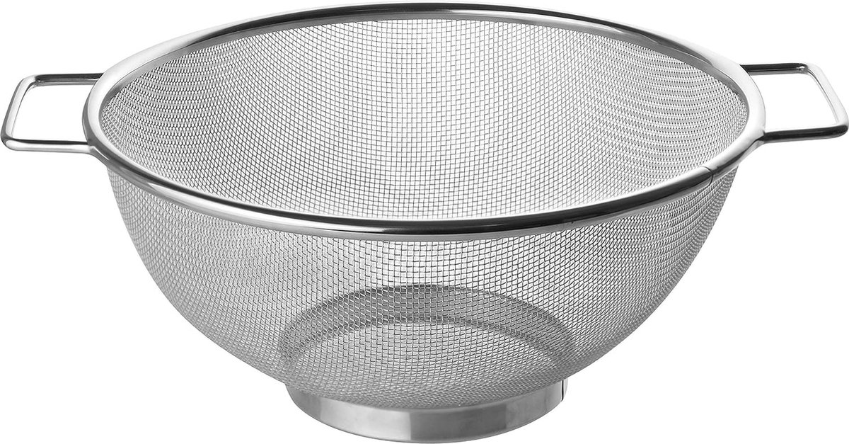 Fackelmann zeef Ø 26 cm, vergiet van roestvrij staal, fijnmazig zeef met handvatten als perfecte keukenaccessoire en keukenhulp in jouw keuken, vaatwasmachinebestendig (Kleur: zilver), Aantal: 1