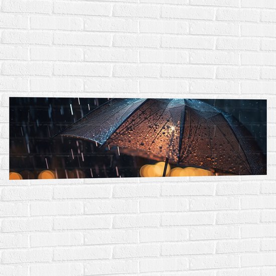Muursticker - Regendruppels Vallend op Opengeslagen Paraplu - 120x40 cm Foto op Muursticker