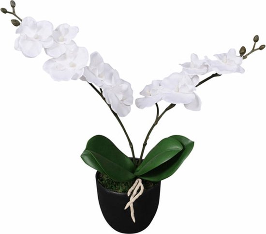 The Living Store Kunst Orchidee - 30 cm - Realistische uitstraling - Hoogwaardige materialen - Inclusief pot - Witte bloemen - Polyester- 100%