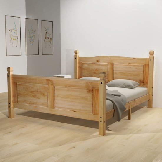 The Living Store Bed - Mexico Corona - Bruin - 162.5 x 216 x 112.5 cm - Massief grenenhout - The Living Store Matras - Wit - 160 x 200 x 17 cm - Drukontlastend en vochtabsorberend
