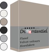 Droomtextiel Zachte Flanel Velvet Velours Hoeslaken Taupe Eenpersoons 90x200 cm - Hoogwaardige Kwaliteit - Super Zacht