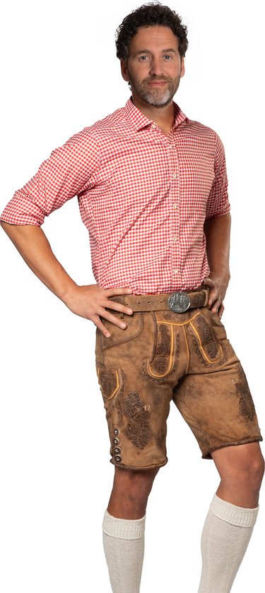Tannhauser Lederhose Lech Short avec Riem et Bretelles 100 % cuir de chèvre de Premium Oktoberfest pour homme - Cuir de chèvre - Taille XS/ 46