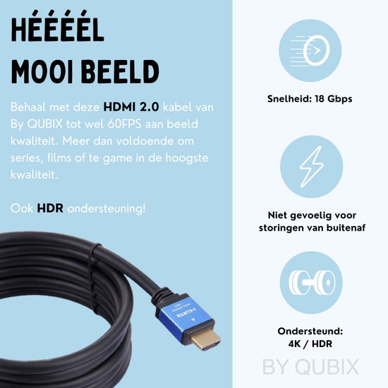 Câble HDMI 4K - HDMI vers HDMI - Version 2.0 - Ligne bleue - 3 m | bol.com