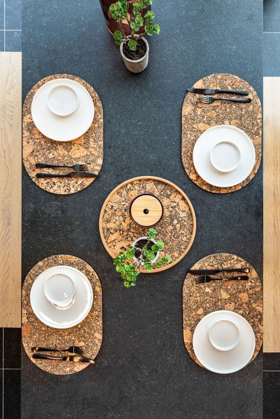 ZICZAC - Set de table - QUERCO - 100% liège - Antitache, hydrofuge - Ovale - 45x30 cm - Terre - SET/2