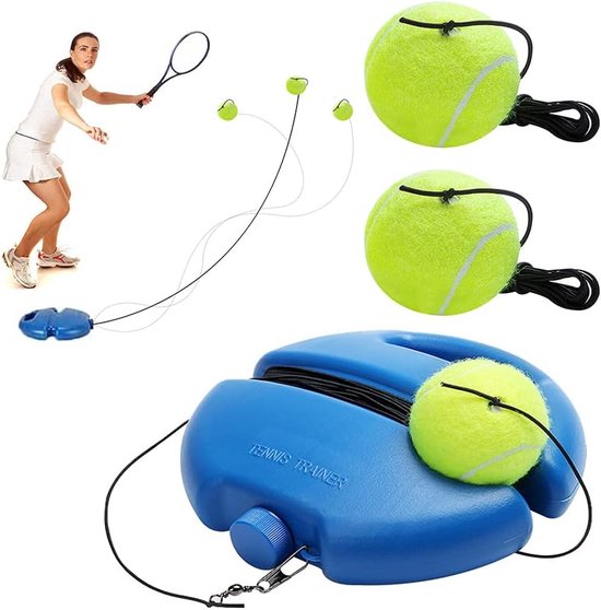 Foto: Tennistrainer tennistrainerset trainerplintset met 2 rebound ballen zelfstudie oefentrainingstool tennistrainingsuitrusting voor solo training volwassenen blauw 