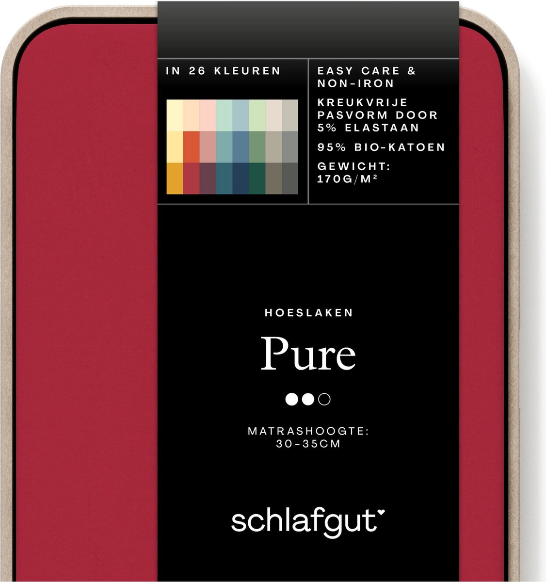 Schlafgut Pure Bio Katoen Jersey Hoeslaken M - 120x200 - 130x220 285 Red Deep