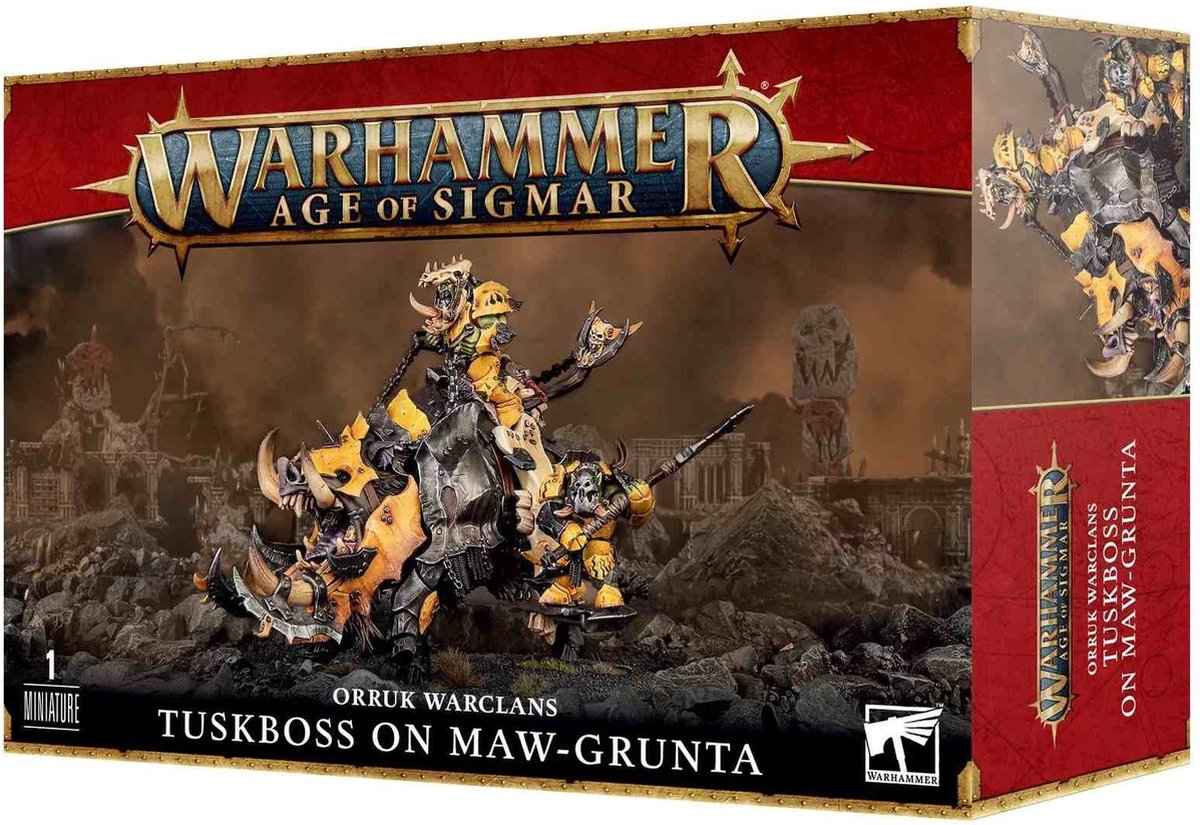 Games Workshop Warhammer Age of Sigmar Orruk Warclans Tuskboss on Maw-grunta (89-81)