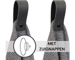 SETPRIJS - 2x Leren magneet-lus - met Zuignap + Plakstrip - VINTAGE BLACK - Handles and more® (handdoekhaak - handdoekhaakje - handdoeklus - handdoekhanger - magnetische handdoekhouder)