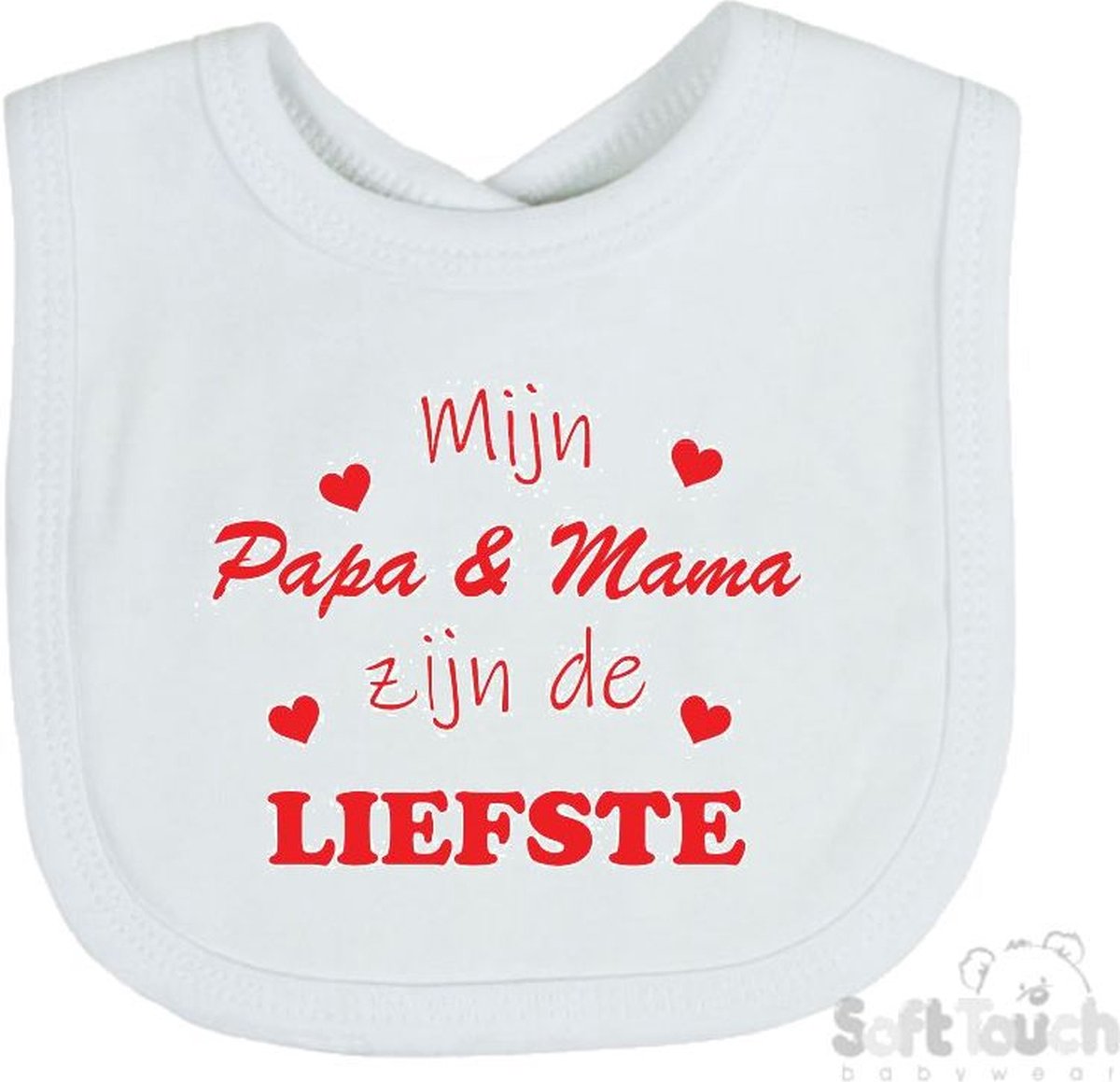 Goedkoopste Soft Touch Slabber Slabbetje Slab Mijn Papa & Mama zijn de liefste Unisex Katoen Wit/rood Maat 33x22 Cm