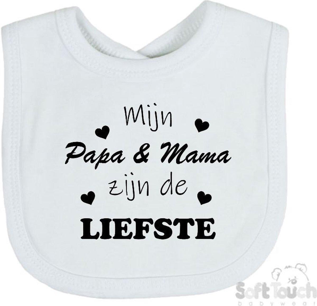 Goedkoopste Soft Touch Slabber Slabbetje Slab Mijn Papa & Mama zijn de liefste Unisex Katoen Wit/zwart Maat 33x22 Cm