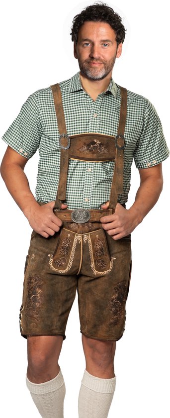 Tannhauser Lederhose Kitzbuhel Kort met Riem en Bretels 100% Echt Runderleder Oktoberfest Heren Lederhosen Man - Runderleer - Maat M